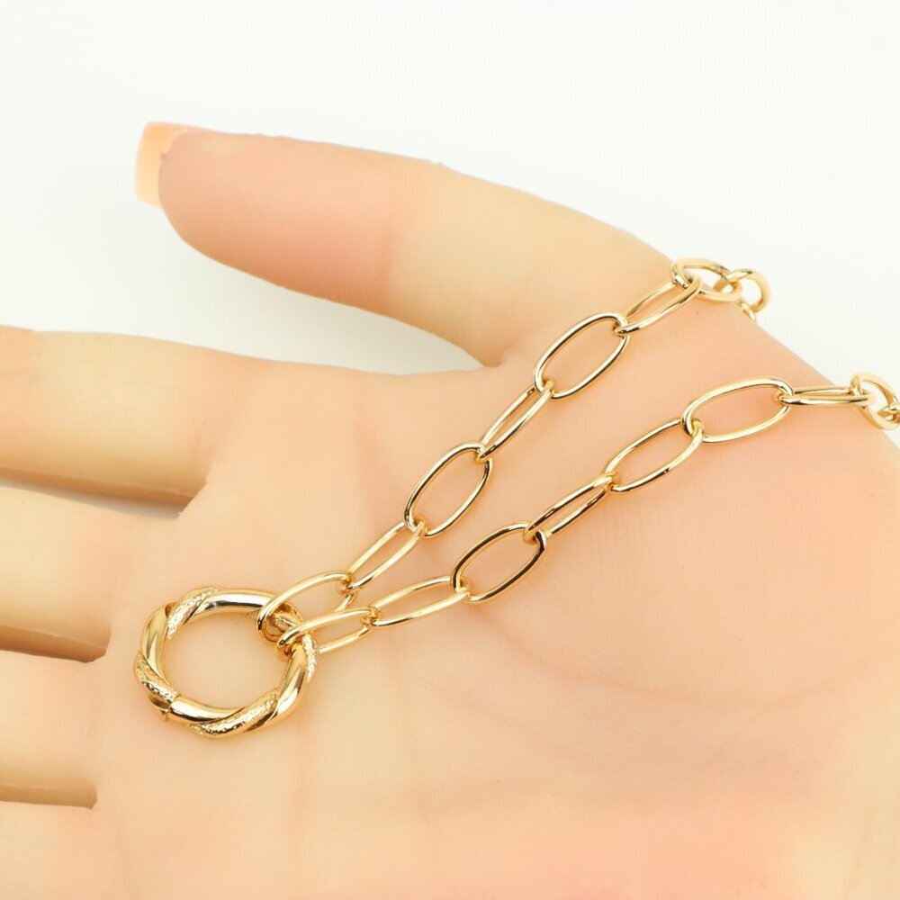 Chunky Oval Link Rose Gold Necklace with Round Center Pendant, XPNL0348 - Picture 4 of 13